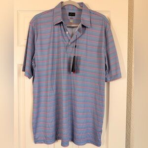 Greg Norman Men's Red White Blue Striped Polo Golf Shirt NWT
